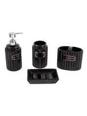 Black Ceramic Bathroom Set Of 4 - Ribbed Design, Bath Accessories