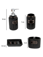 Black Ceramic Bathroom Set Of 4 - Ribbed Design, Bath Accessories