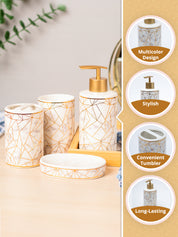 Ceramic Cylindrical Bathroom Set Of 4 - Geometric Pattern, Bath Accessories - MARKET99