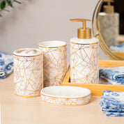 Ceramic Cylindrical Bathroom Set Of 4 - Geometric Pattern, Bath Accessories