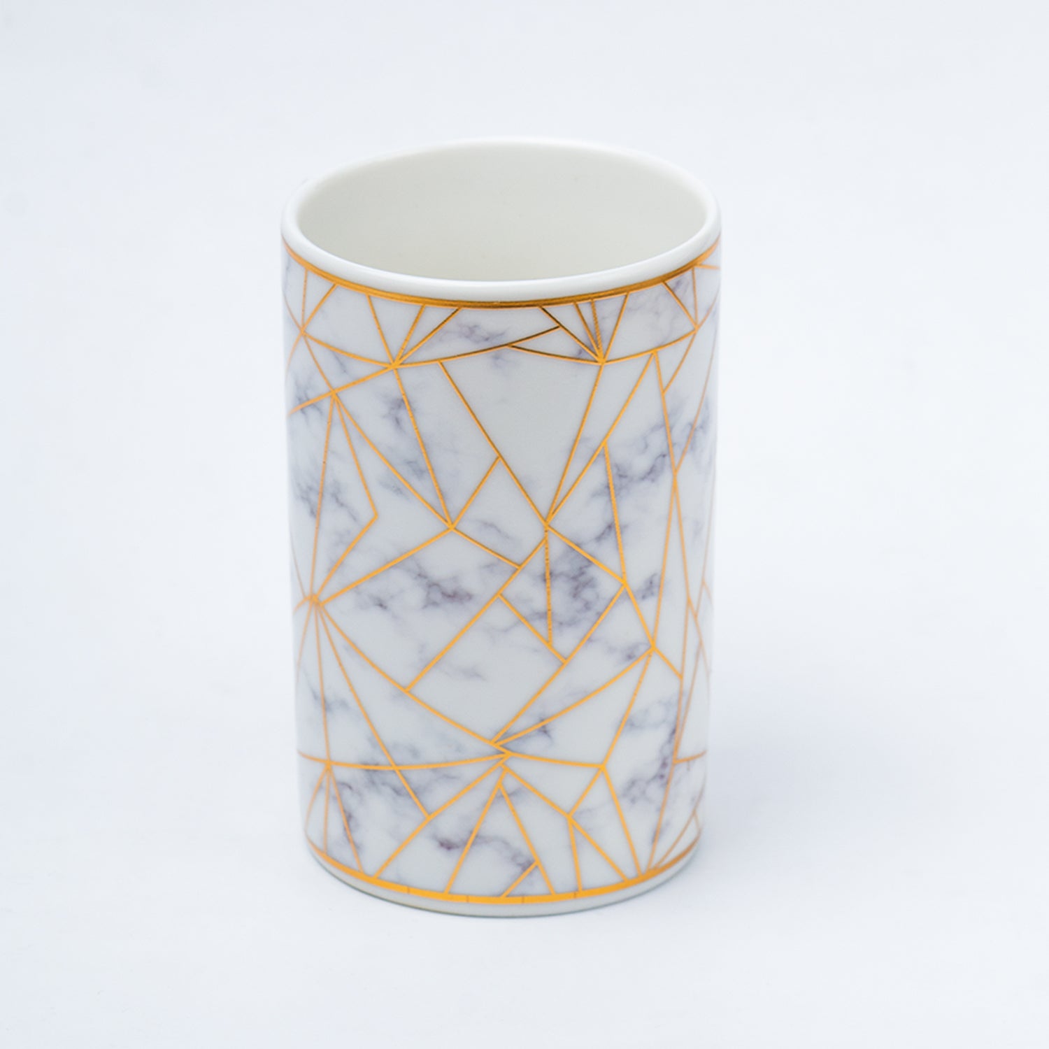 Ceramic Cylindrical Bathroom Set Of 4 - Geometric Pattern, Bath Accessories