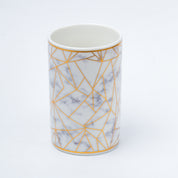 Ceramic Cylindrical Bathroom Set Of 4 - Geometric Pattern, Bath Accessories