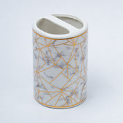 Ceramic Cylindrical Bathroom Set Of 4 - Geometric Pattern, Bath Accessories