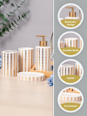 Ceramic Cylindrical Bathroom Set Of 4 - Straight Lines Pattern, Bath Accessories