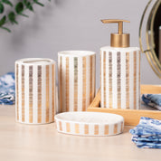 Ceramic Cylindrical Bathroom Set Of 4 - Straight Lines Pattern, Bath Accessories