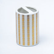 Ceramic Cylindrical Bathroom Set Of 4 - Straight Lines Pattern, Bath Accessories