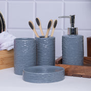 Grey Ceramic Bathroom Set Of 4 - Geometric Pattern, Matte