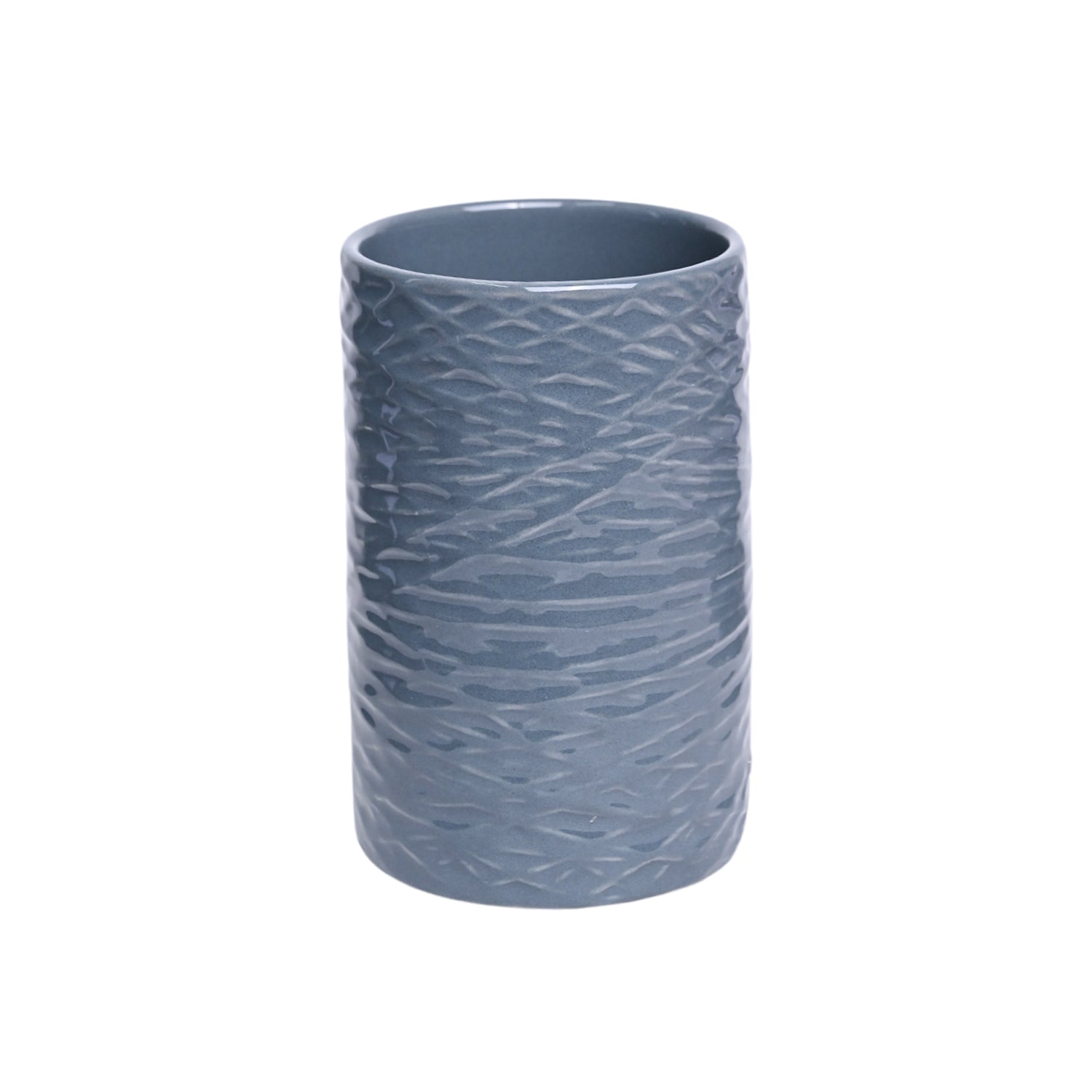 Grey Ceramic Bathroom Set Of 4 - Geometric Pattern, Matte