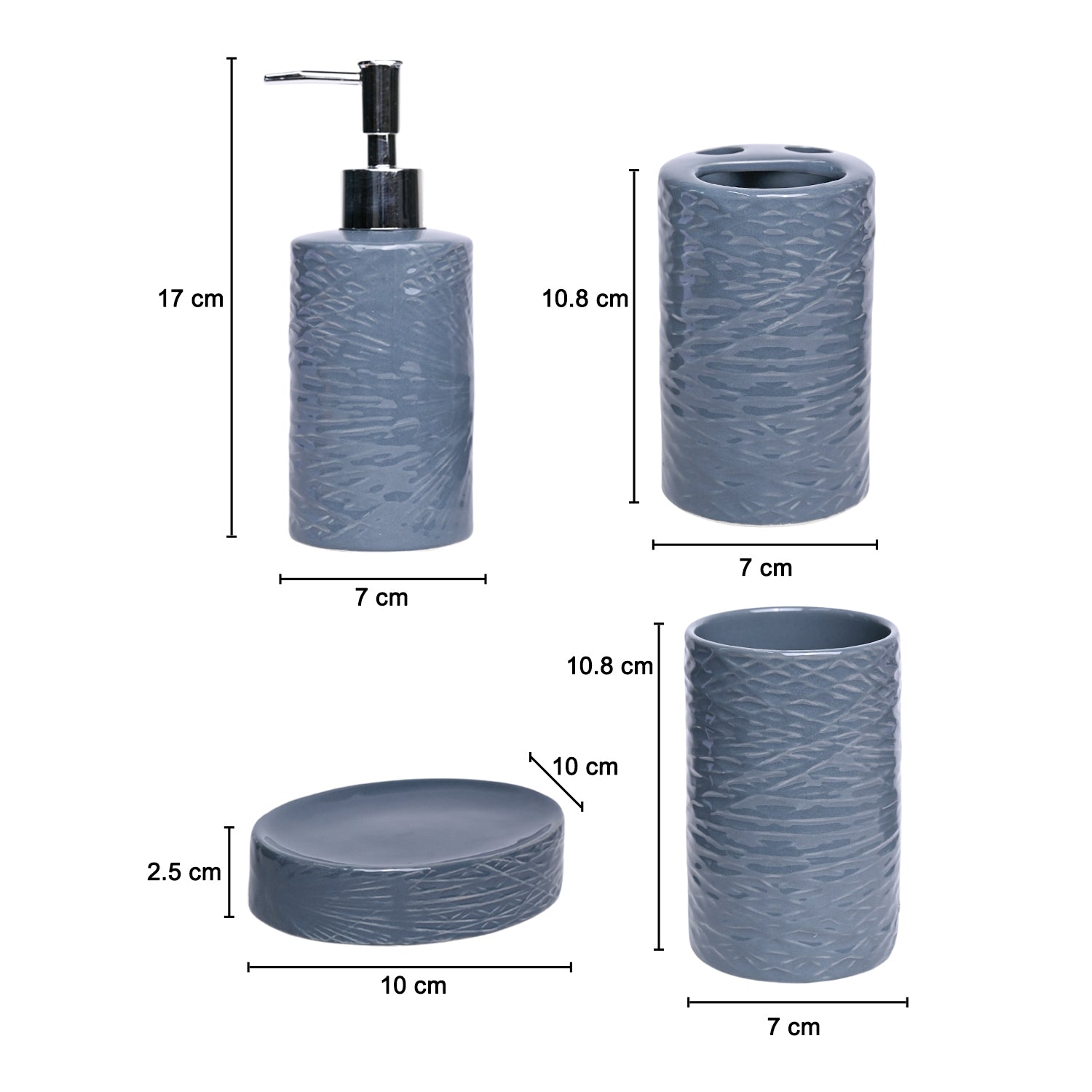 Grey Ceramic Bathroom Set Of 4 - Geometric Pattern, Matte