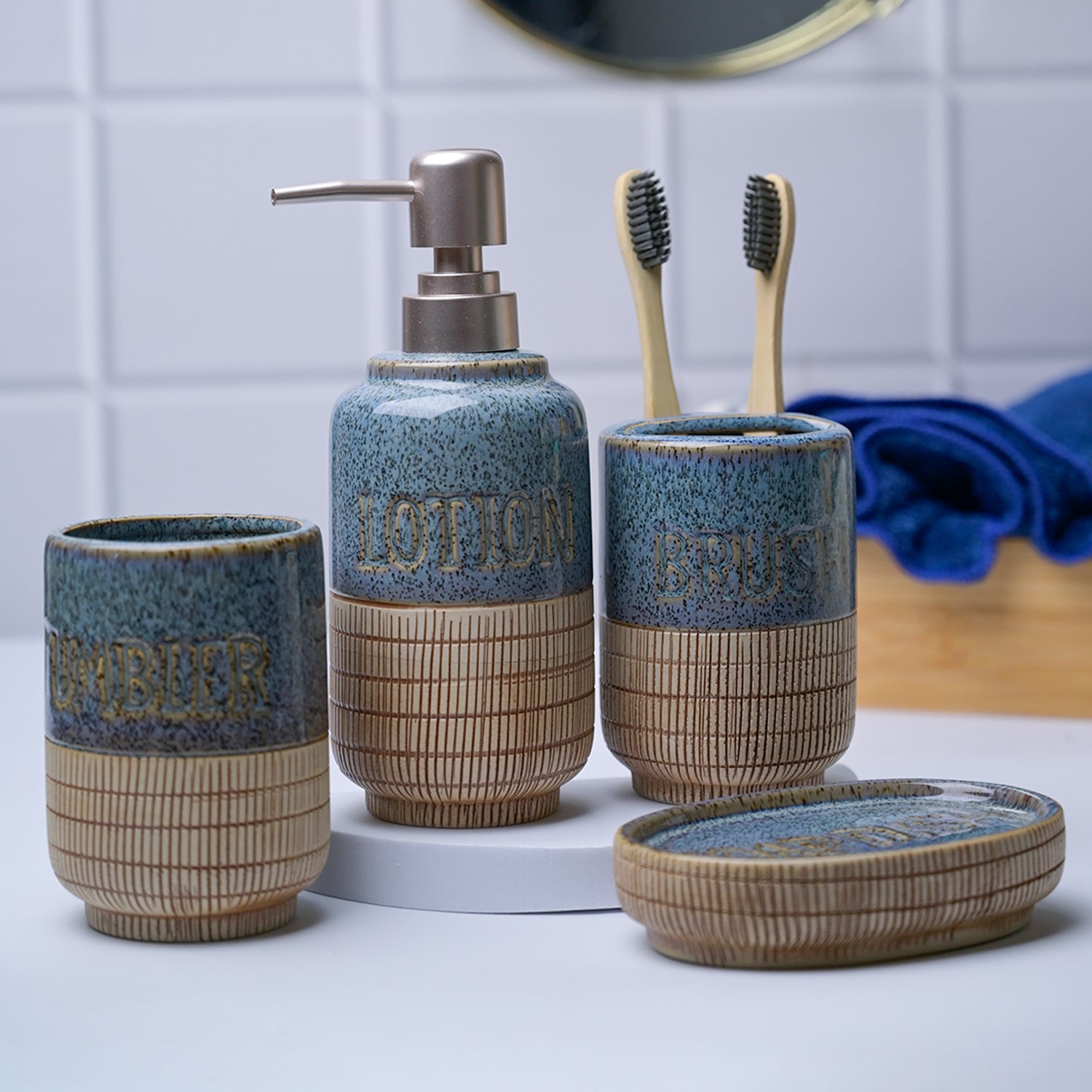 Grey Ceramic Bathroom Set - Matte, Stone Finish