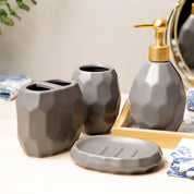 Grey Ceramic Bathroom Set Of 4 - Hexagonal Pattern, Bath Accessories