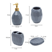 Grey Ceramic Bathroom Set Of 4 - Hexagonal Pattern, Bath Accessories
