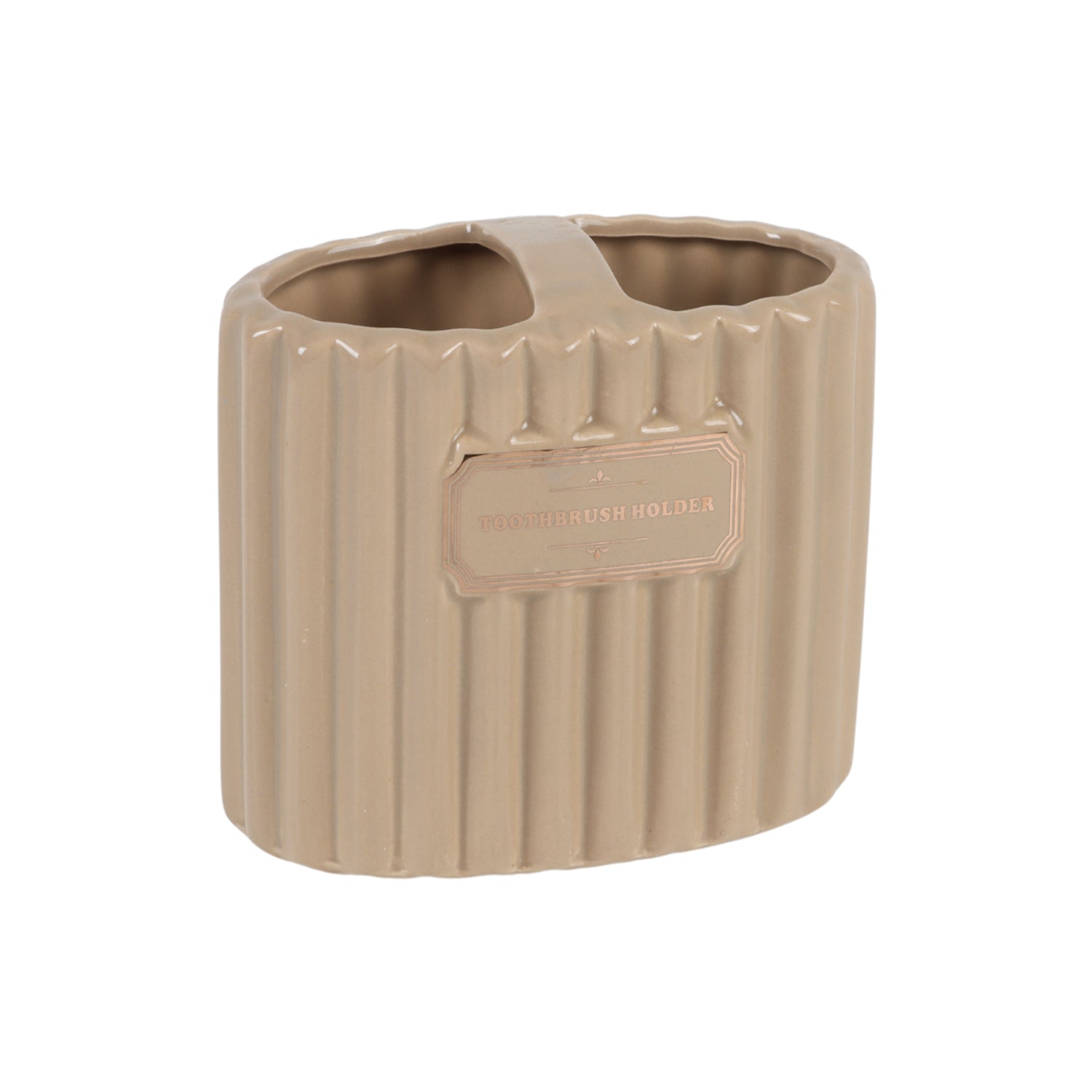 Beige Ceramic Bathroom Set Of 4 - Ribbed Design, Bath Accessories