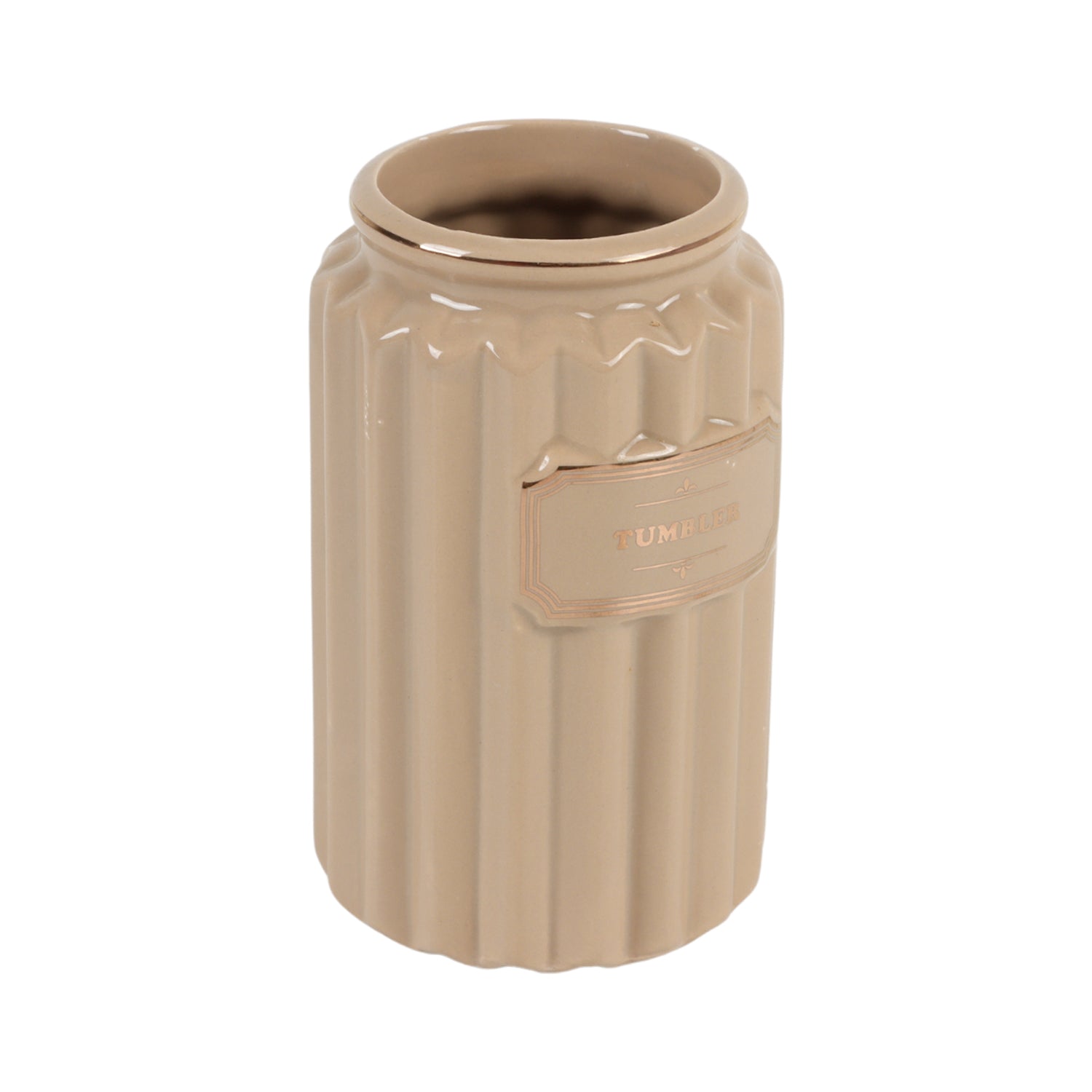 Beige Ceramic Bathroom Set Of 4 - Ribbed Design, Bath Accessories