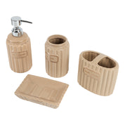 Beige Ceramic Bathroom Set Of 4 - Ribbed Design, Bath Accessories