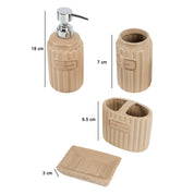 Beige Ceramic Bathroom Set Of 4 - Ribbed Design, Bath Accessories