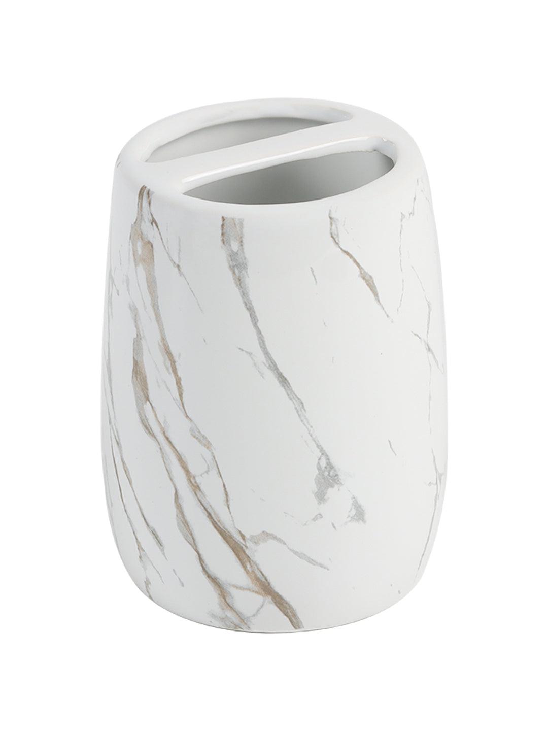 White Ceramic Bathroom Set Of 4 - Stone Finish, Bath Accessories - MARKET99