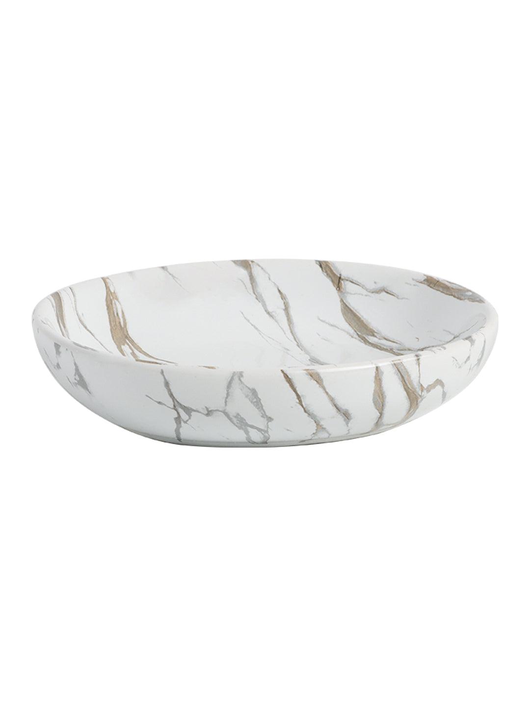 White Ceramic Bathroom Set Of 4 - Stone Finish, Bath Accessories