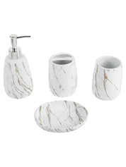 White Ceramic Bathroom Set Of 4 - Stone Finish, Bath Accessories - MARKET99