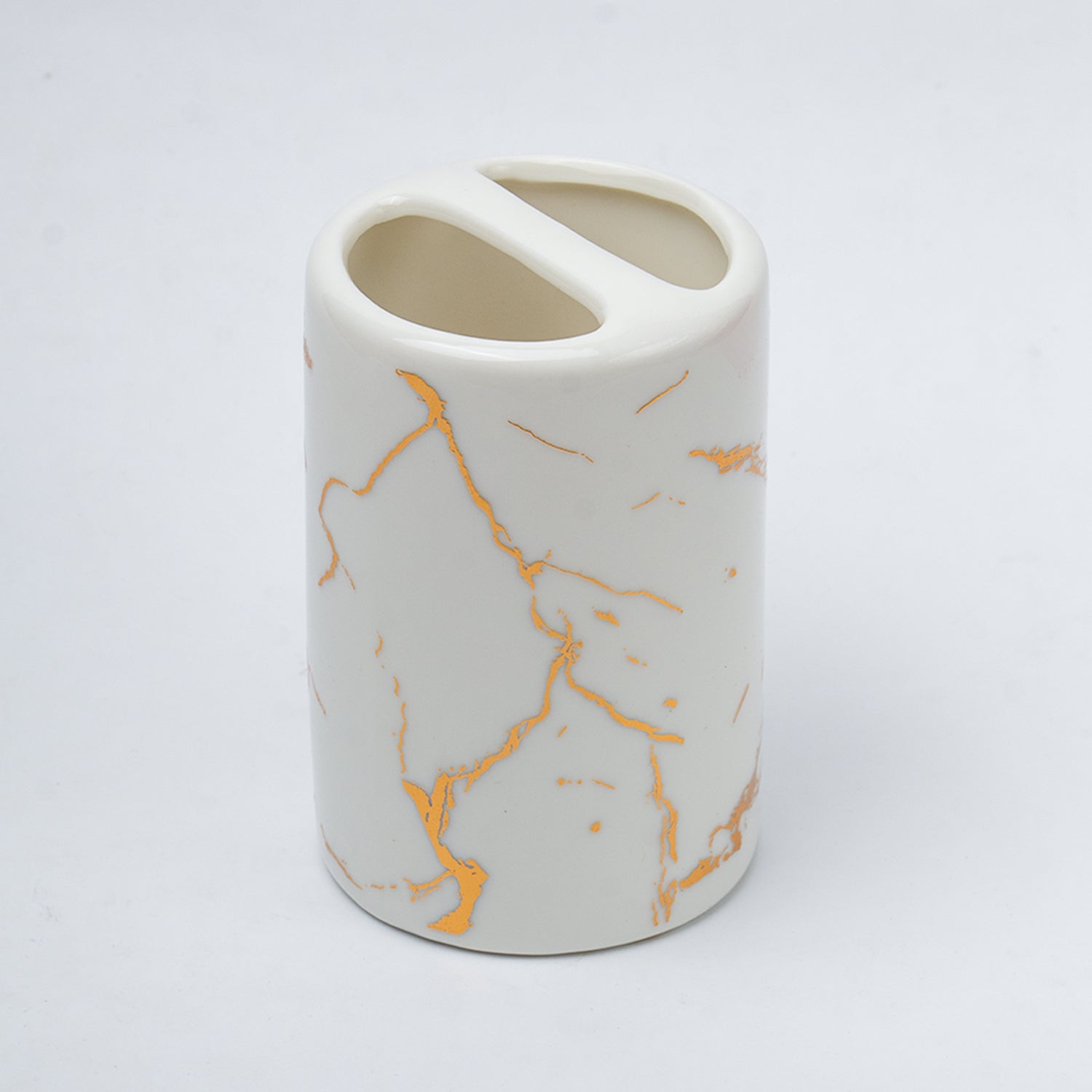 Ceramic Cylindrical Bathroom Set Of 4 - Abstract Pattern, Bath Accessories