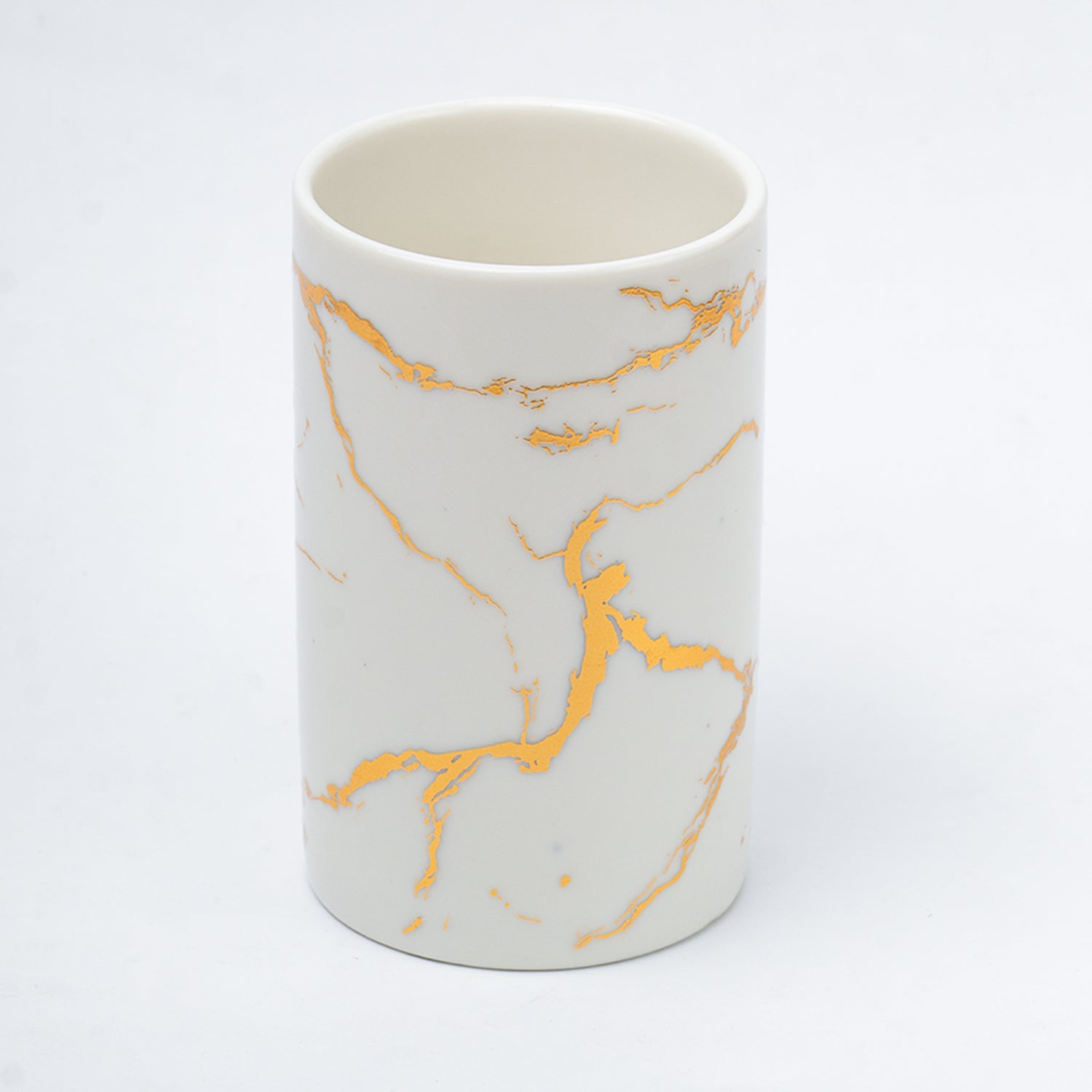 Ceramic Cylindrical Bathroom Set Of 4 - Abstract Pattern, Bath Accessories