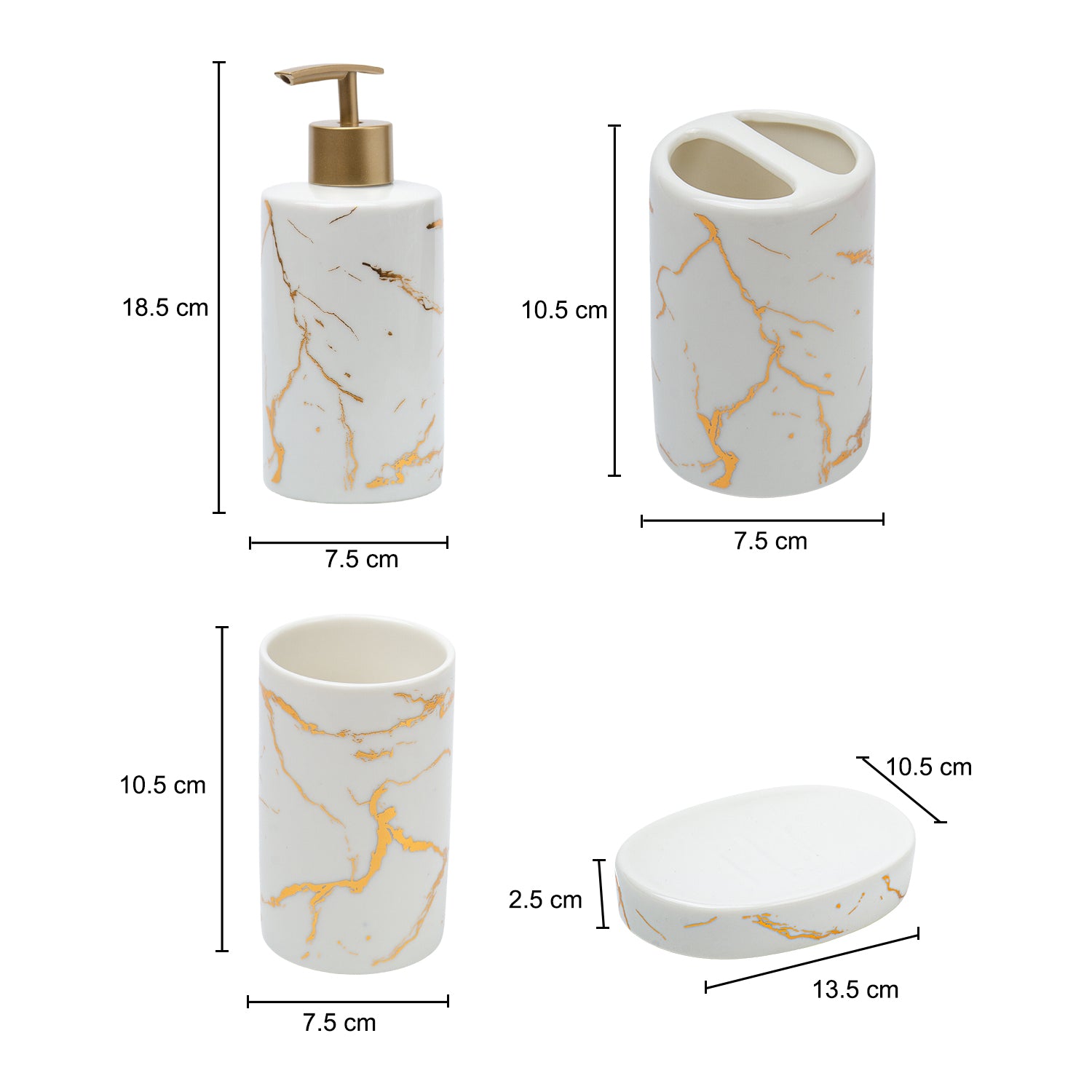 Ceramic Cylindrical Bathroom Set Of 4 - Abstract Pattern, Bath Accessories