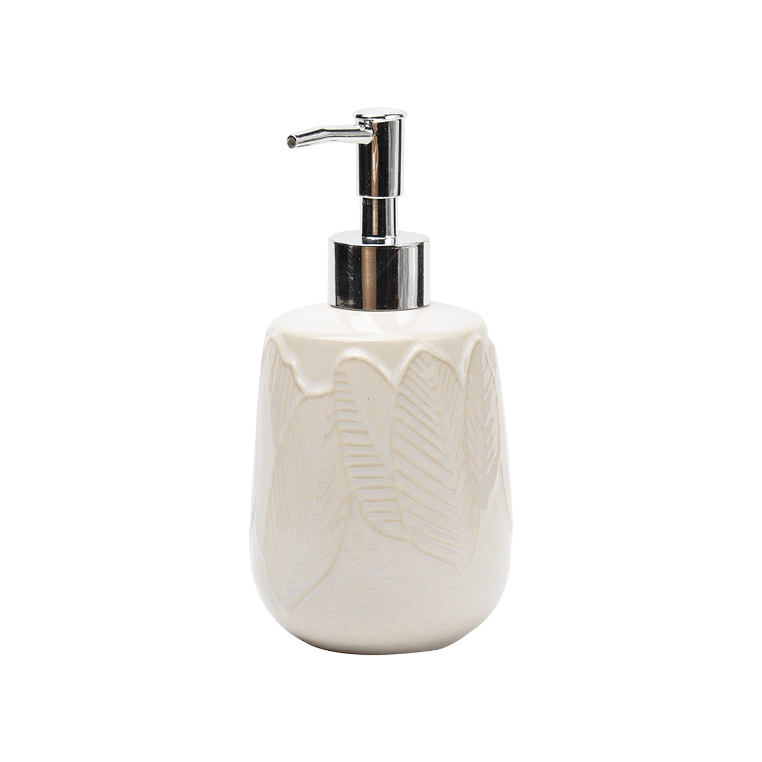 Off White Ceramic Bathroom Set Of 4 - Leafy Pattern, Bath Accessories