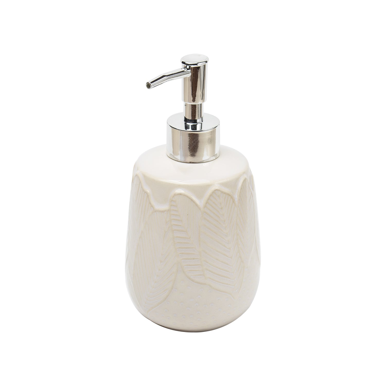 Off White Ceramic Bathroom Set Of 4 - Leafy Pattern, Bath Accessories