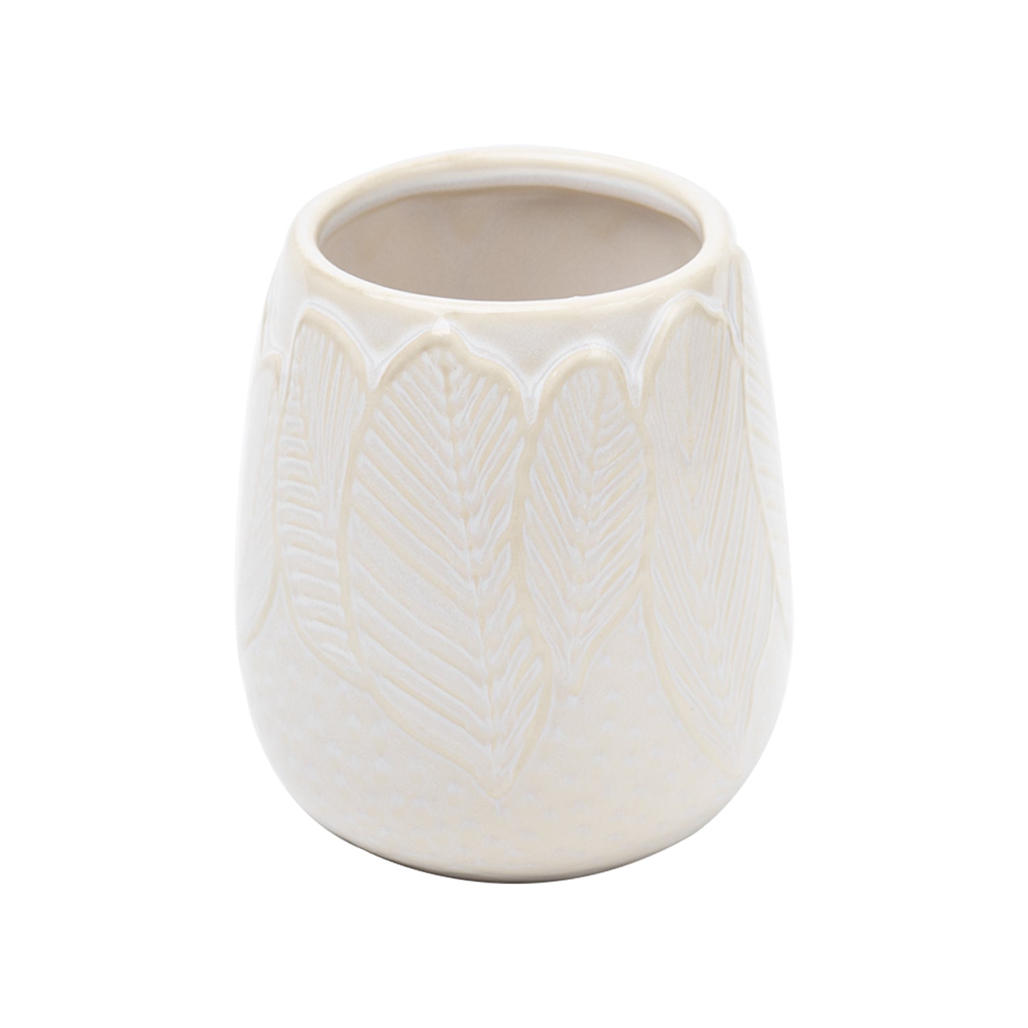 Off White Ceramic Bathroom Set Of 4 - Leafy Pattern, Bath Accessories