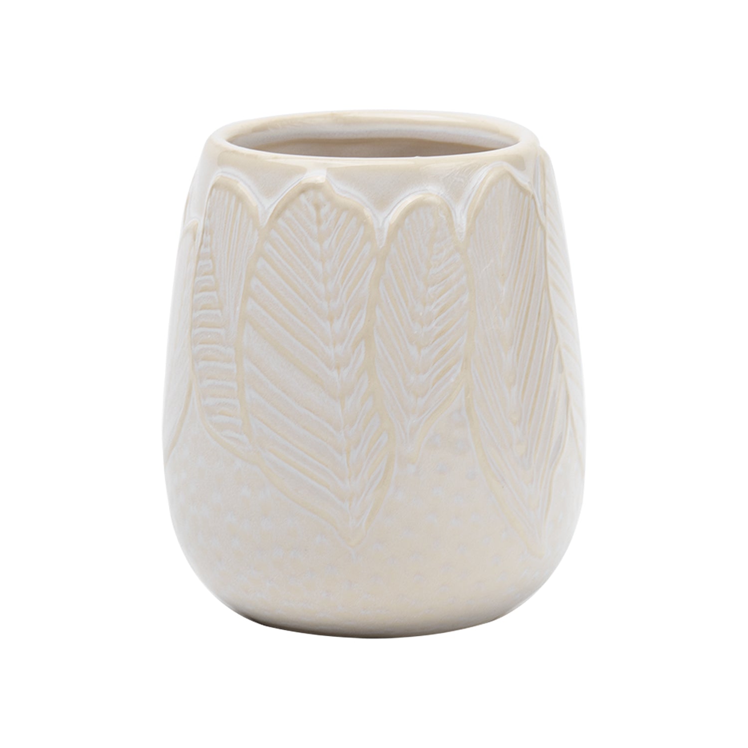 Off White Ceramic Bathroom Set Of 4 - Leafy Pattern, Bath Accessories
