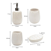 Off White Ceramic Bathroom Set Of 4 - Leafy Pattern, Bath Accessories
