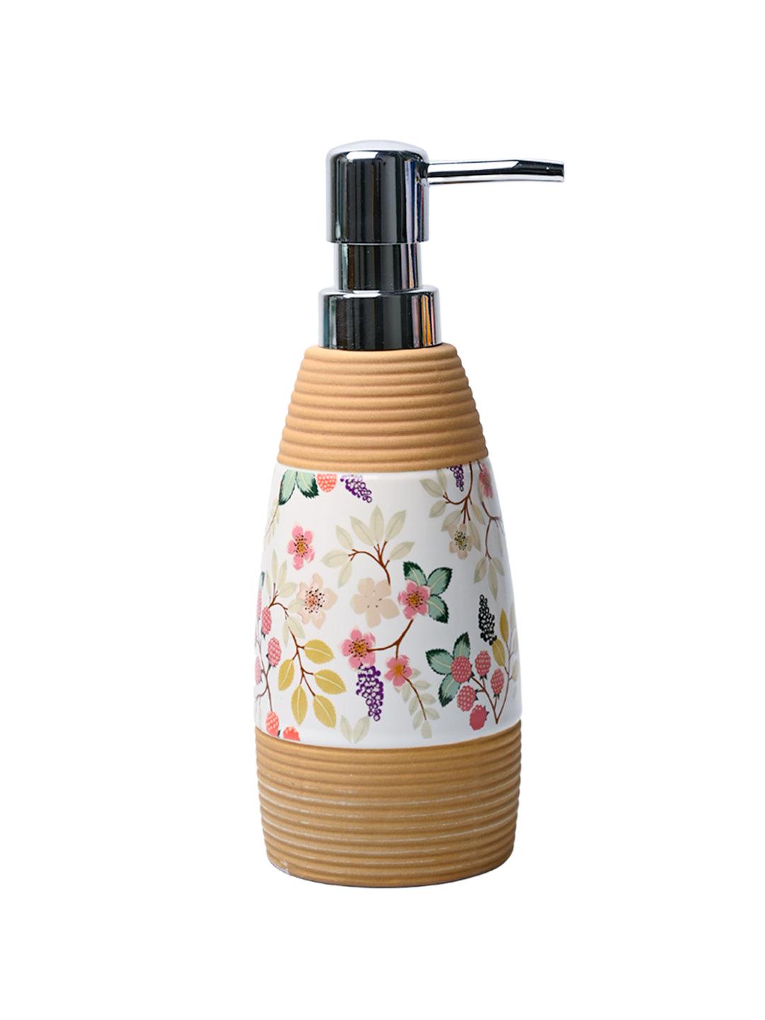 Multicolor Ceramic Cylindrical Bathroom Set Of 4 - Floral Design, Bath Accessories - MARKET99