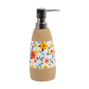 Multicolor Ceramic Cylindrical Bathroom Set Of 4 - Floral Design, Bath Accessories