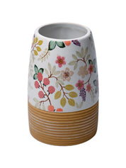 Multicolor Ceramic Cylindrical Bathroom Set Of 4 - Floral Design, Bath Accessories - MARKET99