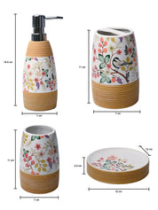 Multicolor Ceramic Cylindrical Bathroom Set Of 4 - Floral Design, Bath Accessories - MARKET99