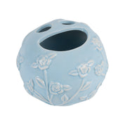 Blue Ceramic Bathroom Set Of 4 - Floral Design, Bath Accessories