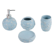 Blue Ceramic Bathroom Set Of 4 - Floral Design, Bath Accessories