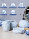 Blue Ceramic Bathroom Set Of 4 - Floral Design, Bath Accessories - MARKET99