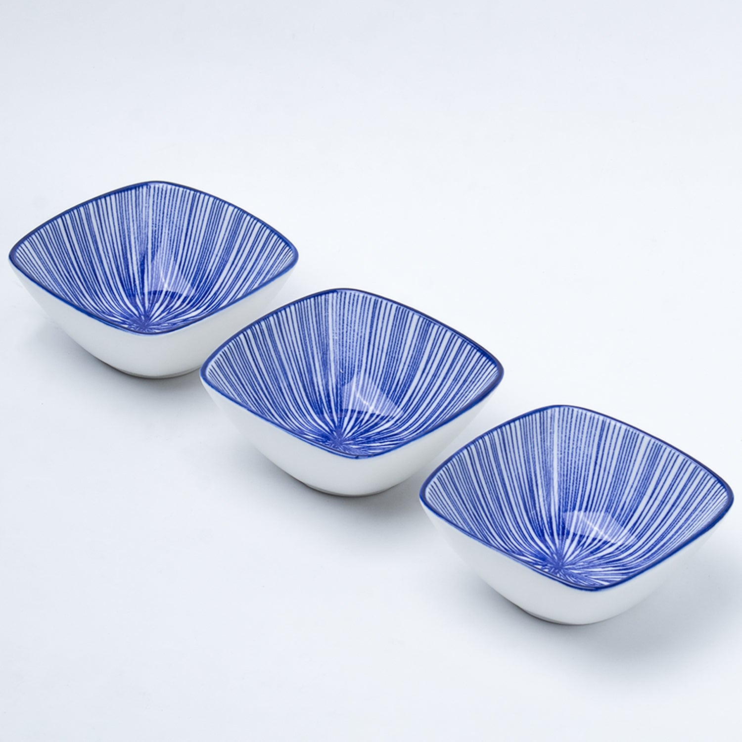 Blue Ceramic Dish, Pack Of 3 - Geometric Pattern, Serveware