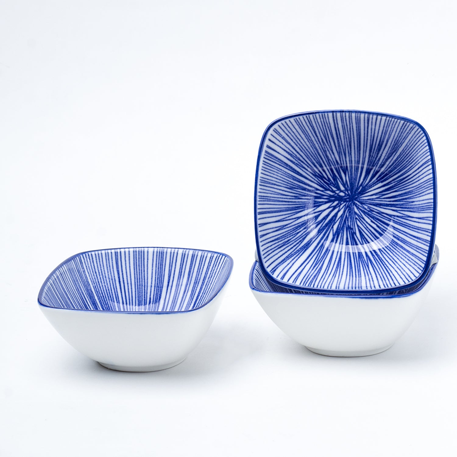 Blue Ceramic Dish, Pack Of 3 - Geometric Pattern, Serveware