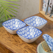 Blue Ceramic Dish, Pack Of 3 - Big Geometric Pattern, Serveware