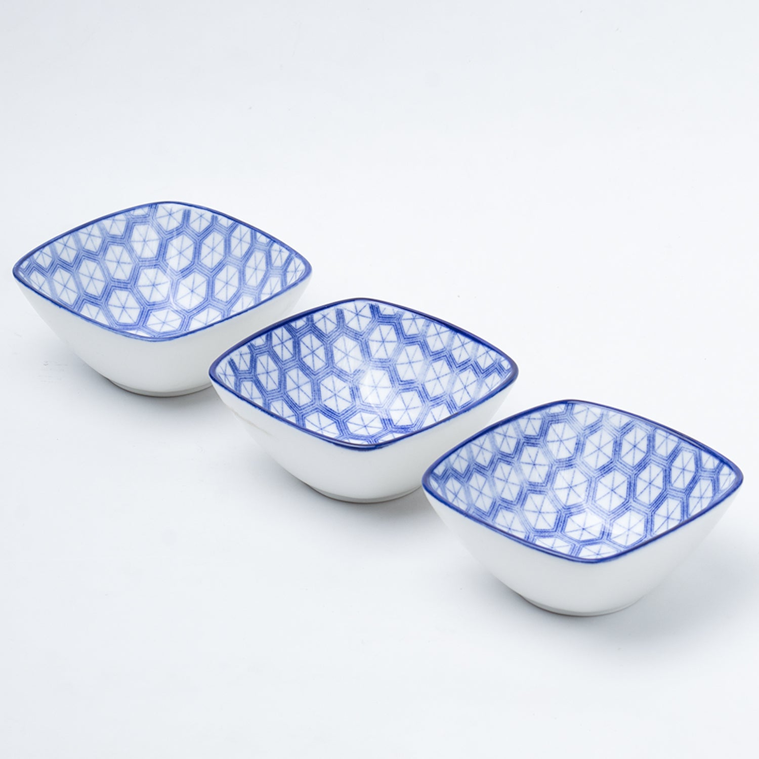 Blue Ceramic Dish, Pack Of 3 - Big Geometric Pattern, Serveware