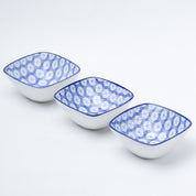 Blue Ceramic Dish, Pack Of 3 - Big Geometric Pattern, Serveware