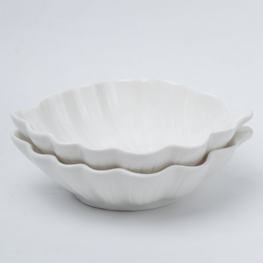 Off White Ceramic Dish - Pack Of 2, Leaf Shape