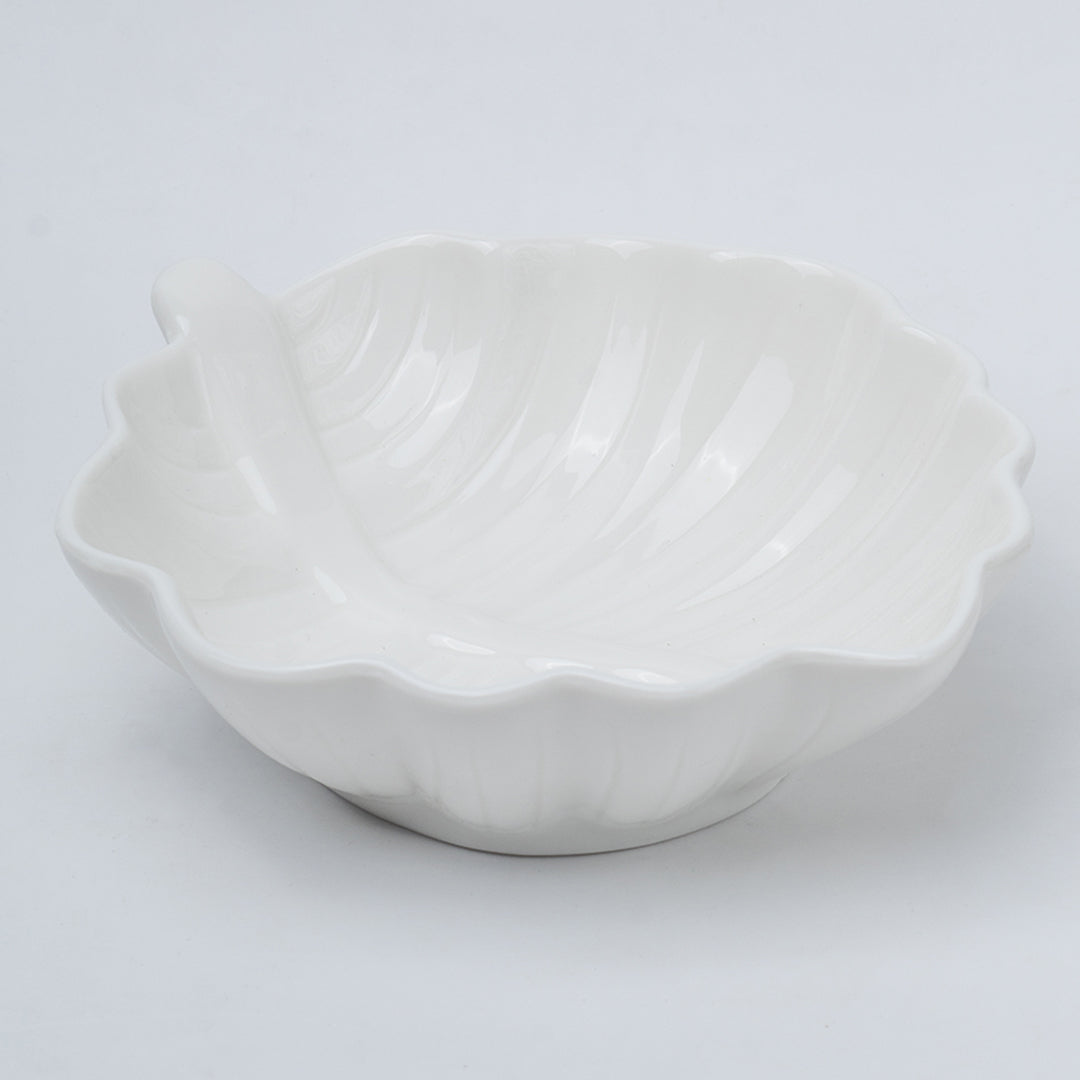 Off White Ceramic Dish - Pack Of 2, Leaf Shape
