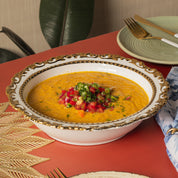 Golden Edge Glazed White Ceramic Dish