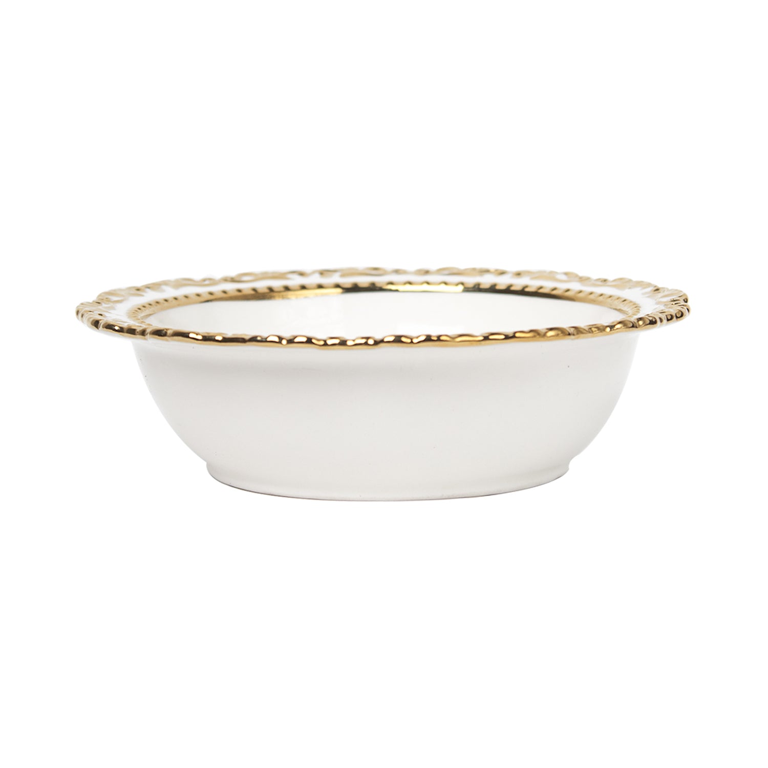 Golden Edge Glazed White Ceramic Dish