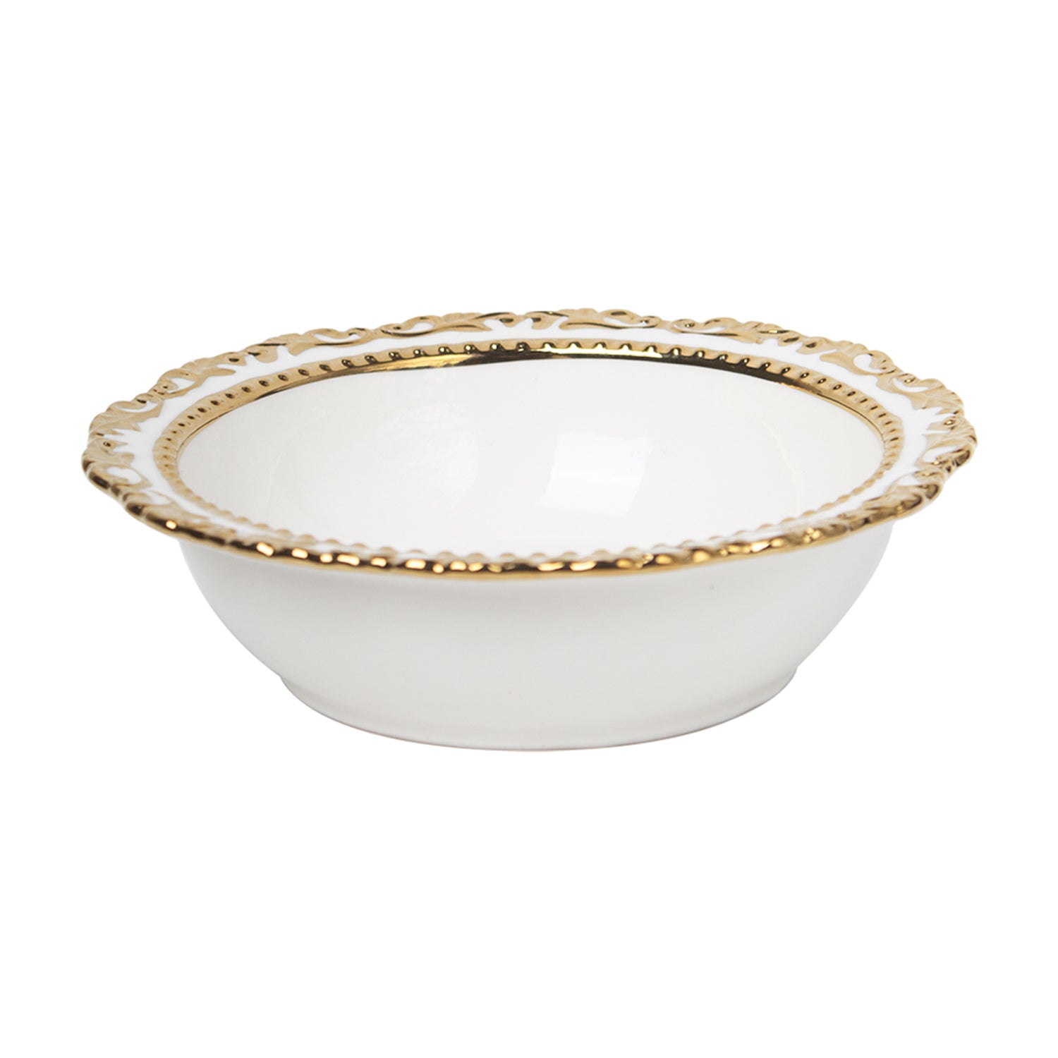 Golden Edge Glazed White Ceramic Dish