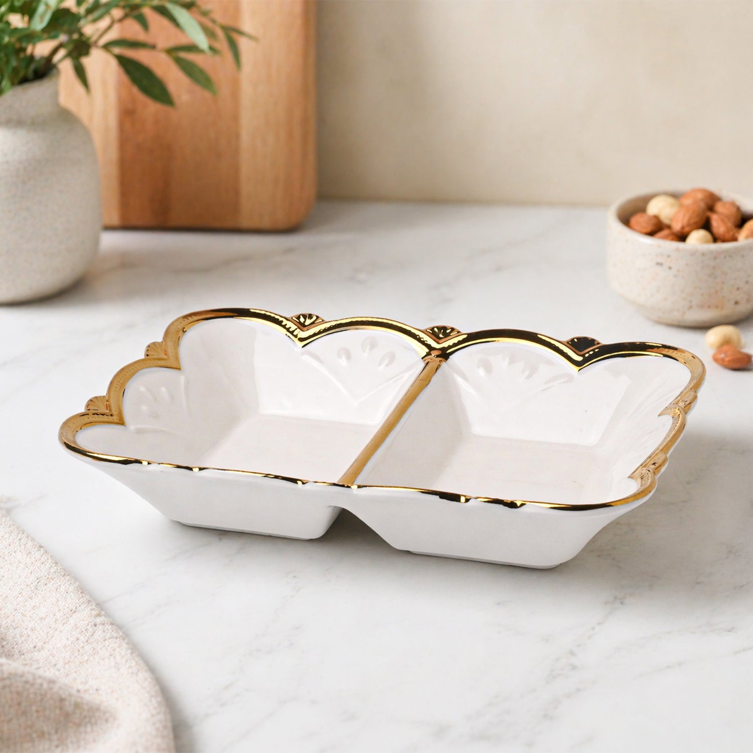 Antique Off White Ceramic Divided Serving Dish - 21 x 14 x 6CM