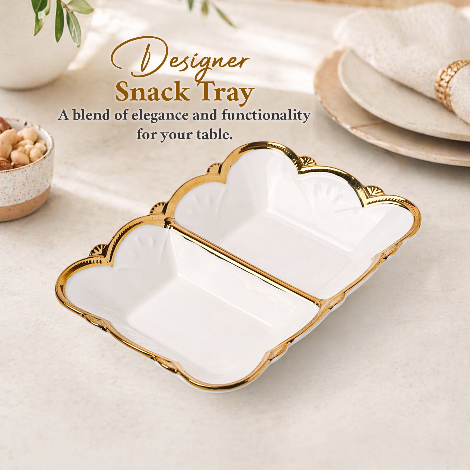 Antique Off White Ceramic Divided Serving Dish - 21 x 14 x 6CM